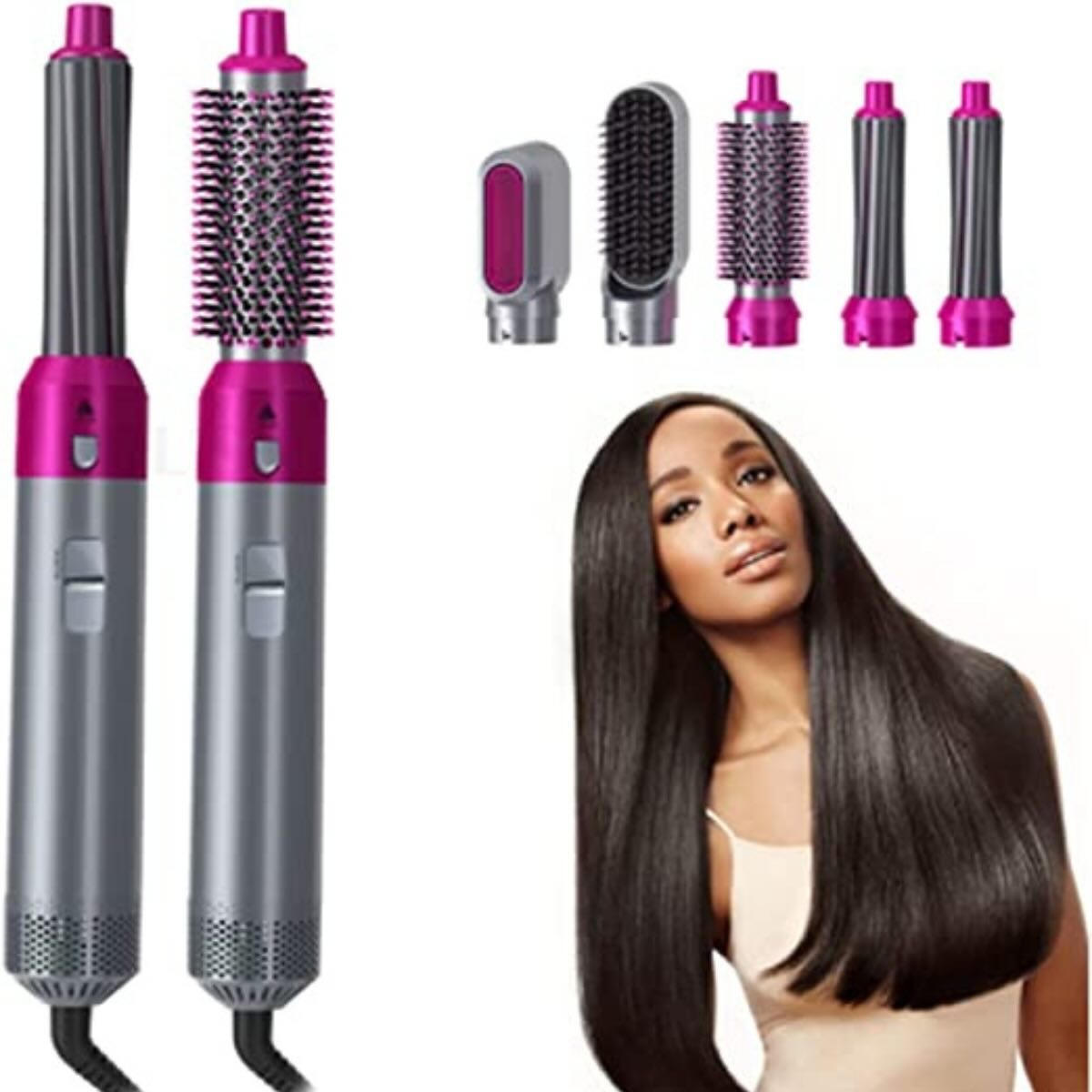 5-in-1 Electric Hair Dryer Brush Kit | Blow Dryer, Straightener, Curler & Volumizer Styling Tool Salon styling at home