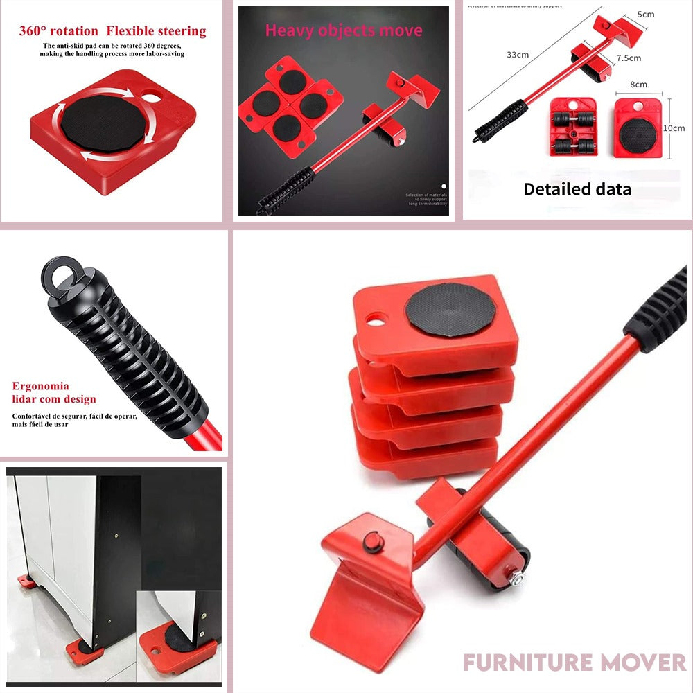 5-in-1 Heavy Furniture Mover Tool Set with Lifter & 360° Rollers Effortless moving, no pain