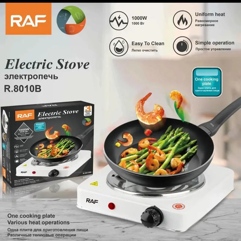 Orange RAF R.8010B Electric Stove Hot Plate and Cooker with 1000W Power, Thermostat, and Uniform Heating Compact electric stove cooker