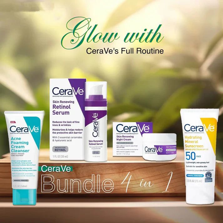 CeraVe 4-in-1 Skincare Kit – Cleanser, Serum, Sunblock & Night Cream