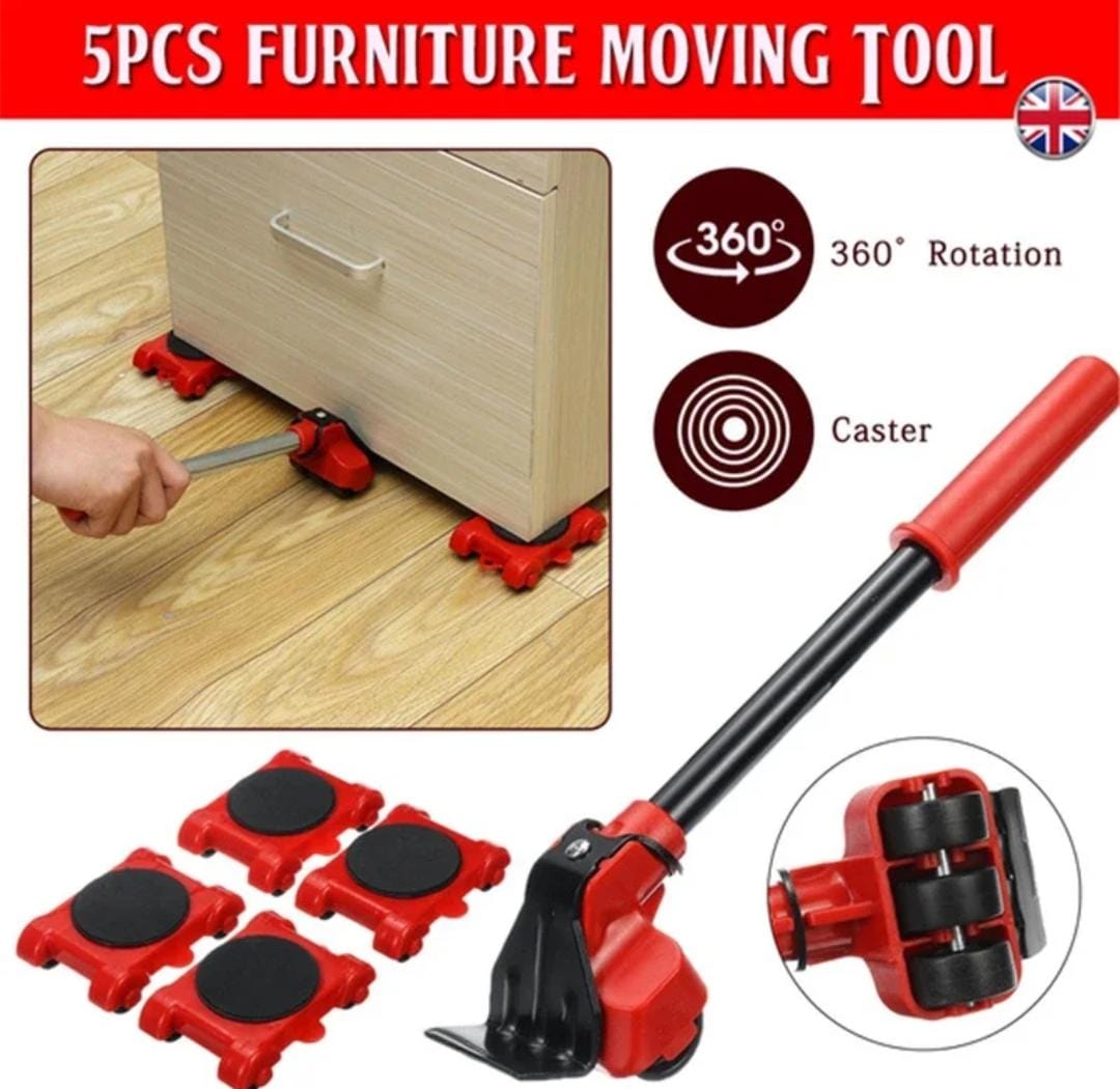 5-in-1 Heavy Furniture Mover Tool Set with Lifter & 360° Rollers Effortless moving, no pain