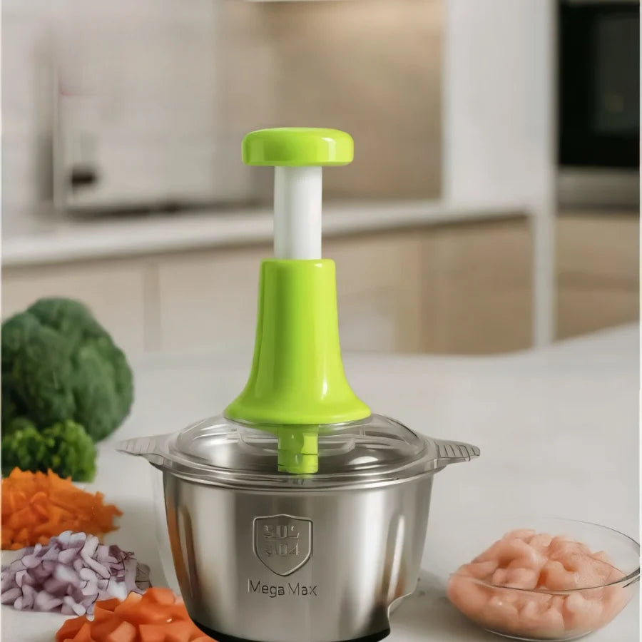 2L Manual Food Chopper | Stainless Steel Bowl & 4 Sharp Blades Manual Hand Push Food Chopper