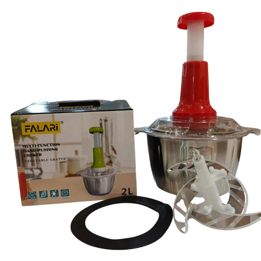 2L Manual Food Chopper | Stainless Steel Bowl & 4 Sharp Blades Manual Hand Push Food Chopper