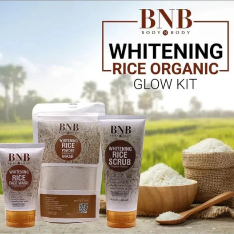 BNB Rice Extract Bright & Glow Kit – 3 in 1 Whitening, Brightening & Glow Facial for Girls and Women