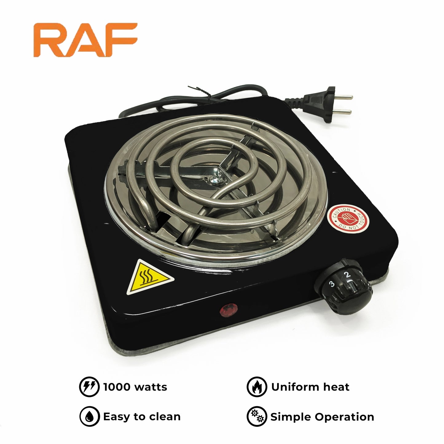 Orange RAF R.8010B Electric Stove Hot Plate and Cooker with 1000W Power, Thermostat, and Uniform Heating Compact electric stove cooker